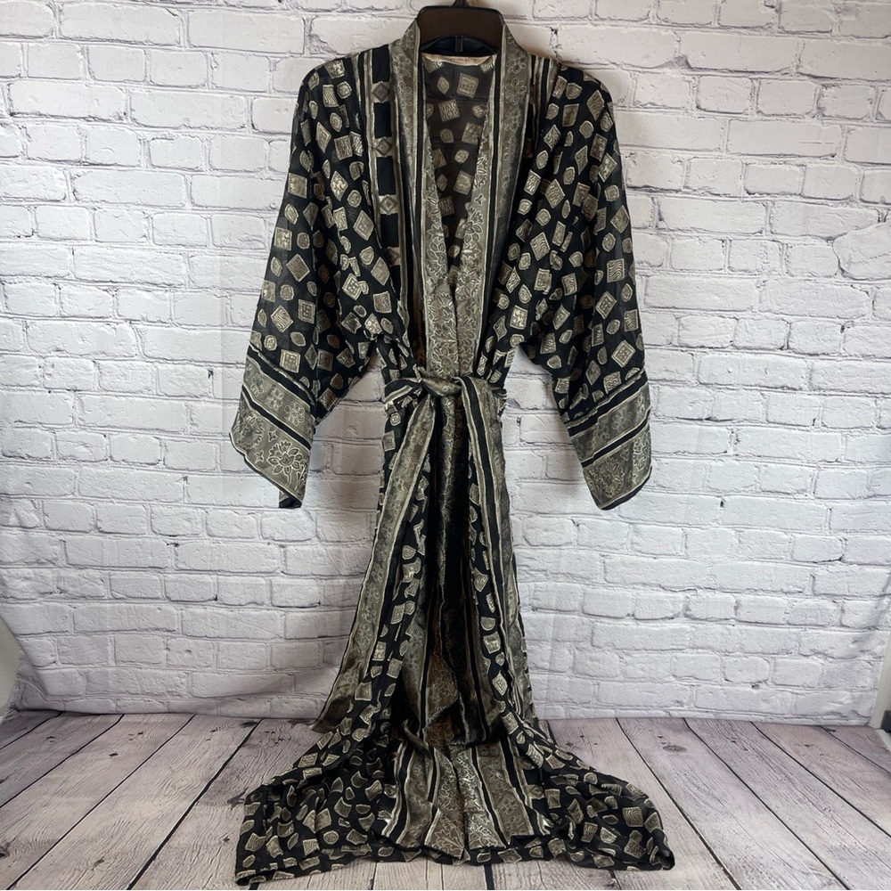 Victoria's Secret Kimono Robe Women’s Small‎ Black Sheer Belted Vintage